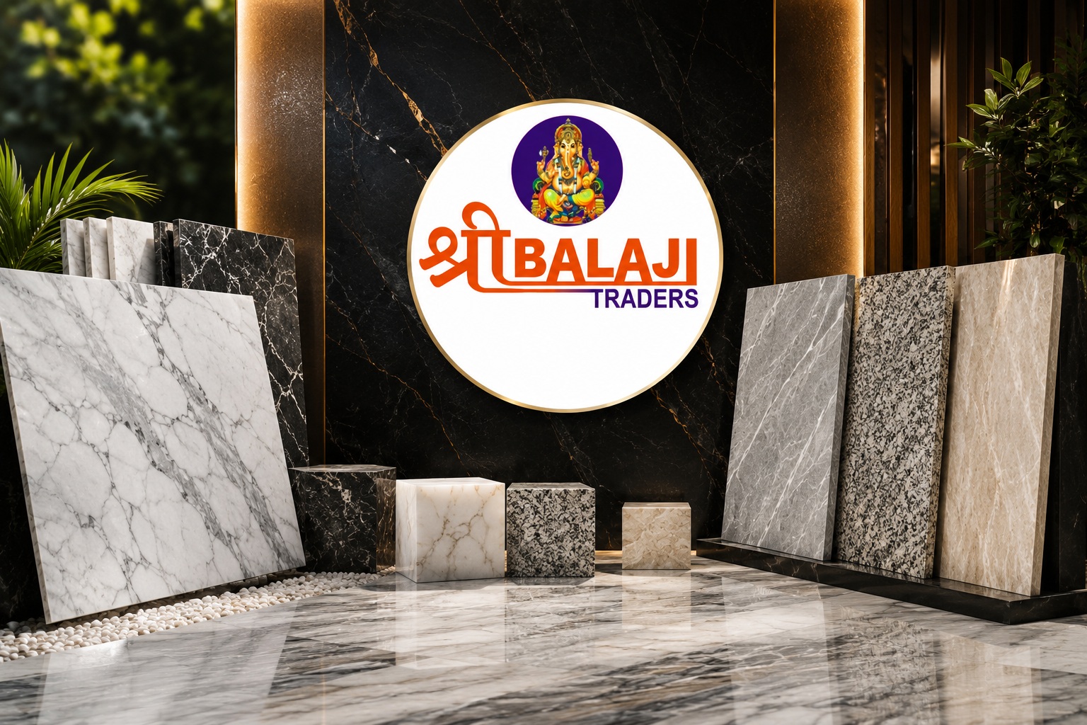 Polished marble and granite slabs